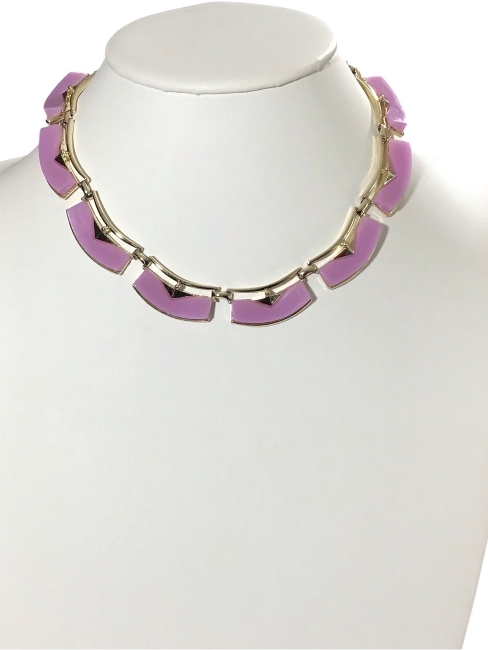 Enamel Tile Necklace Gold Tone Pink ish Lilac Tone Fashion Jewelry